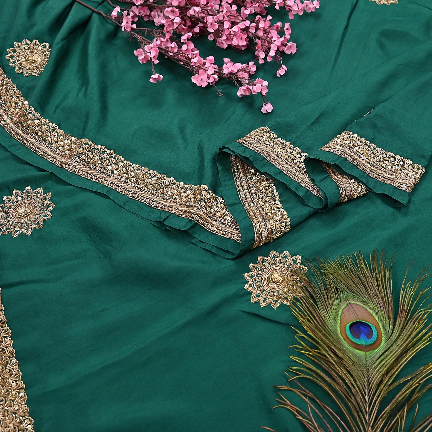 Rare Vintage Bottle Green Pure Silk Saree Zardozi Hand Embroidered Designer Sabyasachi Sari 6 Yard Bollywood Party Wear