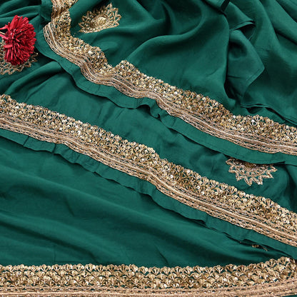 Rare Vintage Bottle Green Pure Silk Saree Zardozi Hand Embroidered Designer Sabyasachi Sari 6 Yard Bollywood Party Wear