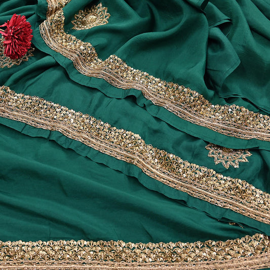 Rare Vintage Bottle Green Pure Silk Saree Zardozi Hand Embroidered Designer Sabyasachi Sari 6 Yard Bollywood Party Wear