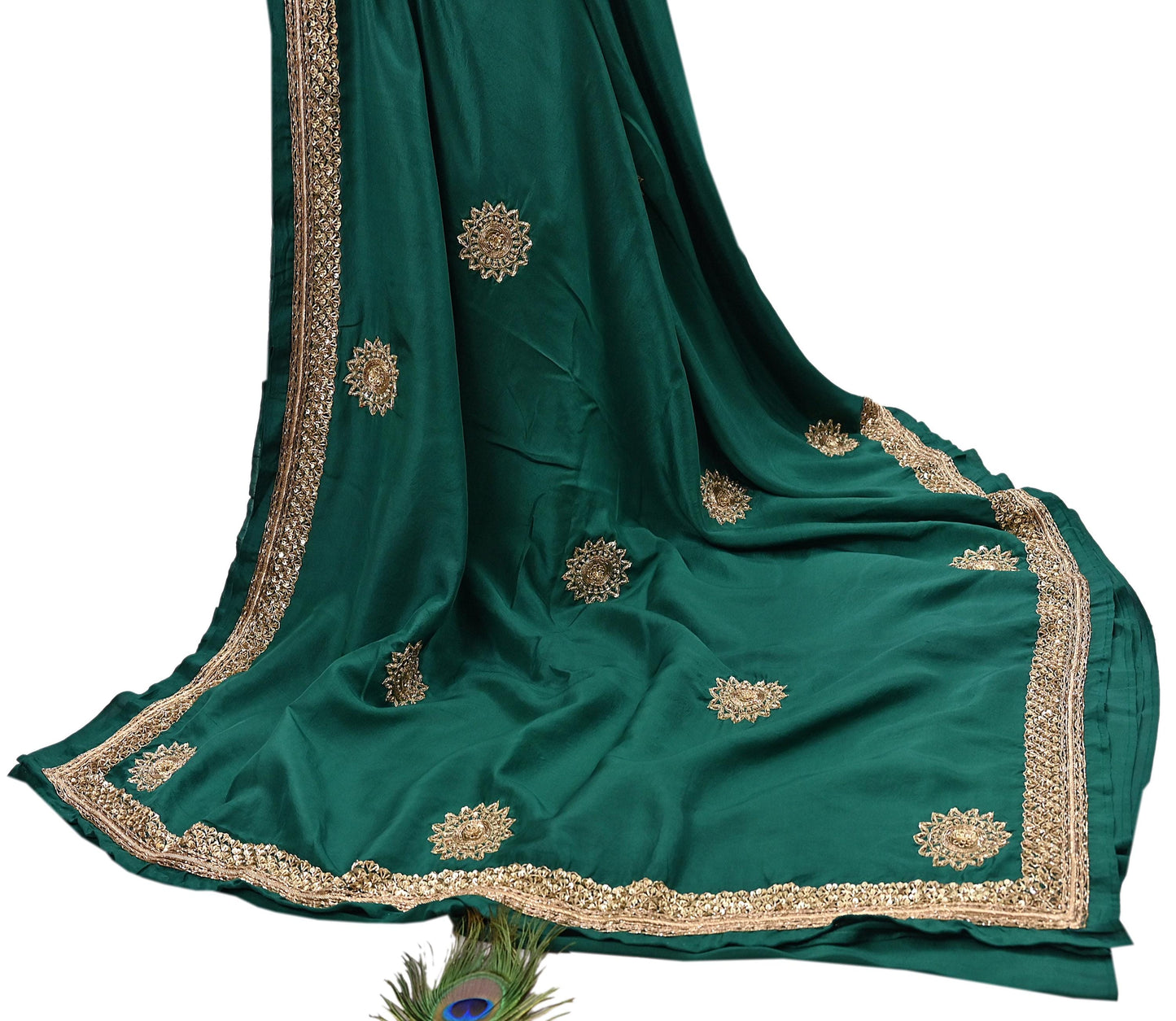 Rare Vintage Bottle Green Pure Silk Saree Zardozi Hand Embroidered Designer Sabyasachi Sari 6 Yard Bollywood Party Wear