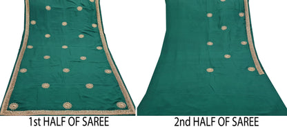 Rare Vintage Bottle Green Pure Silk Saree Zardozi Hand Embroidered Designer Sabyasachi Sari 6 Yard Bollywood Party Wear