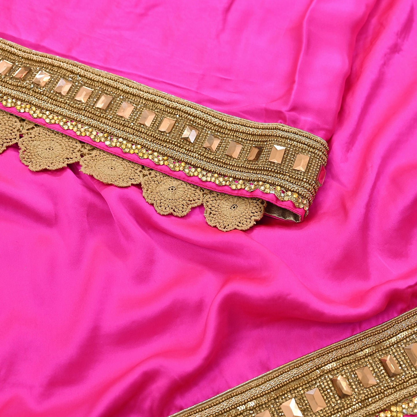 Rare Vintage Pink Golden Net & Pure Satin Silk Saree Heavy Hand Embroidery 6 Yards Wedding Wear Bollywood sarees