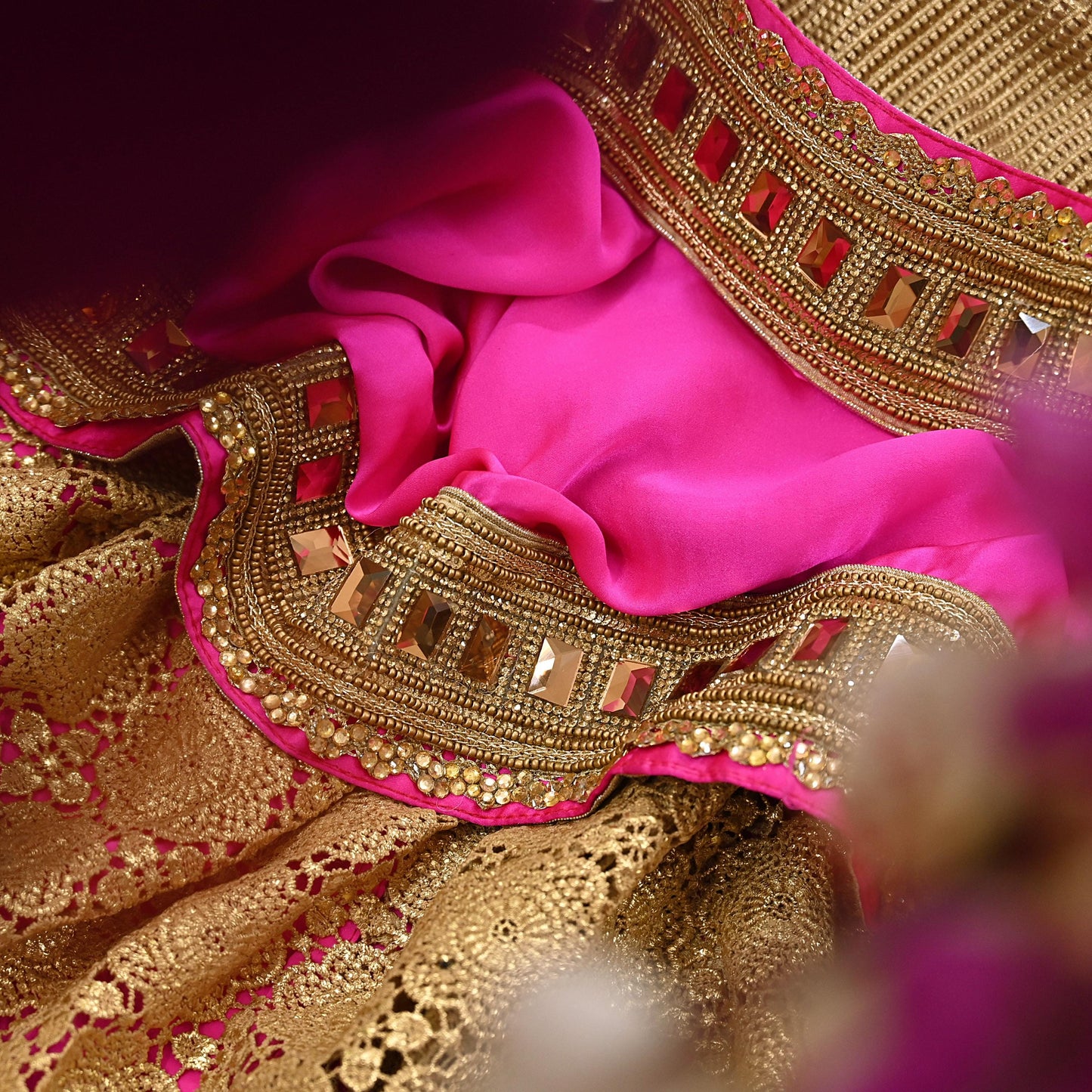 Rare Vintage Pink Golden Net & Pure Satin Silk Saree Heavy Hand Embroidery 6 Yards Wedding Wear Bollywood sarees