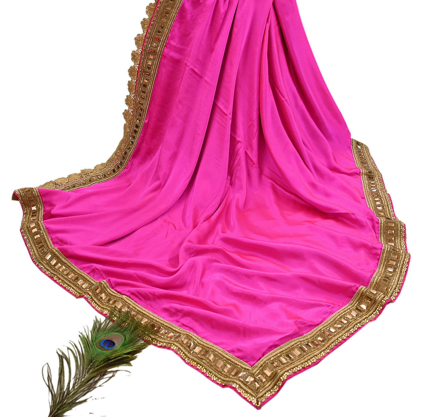 Rare Vintage Pink Golden Net & Pure Satin Silk Saree Heavy Hand Embroidery 6 Yards Wedding Wear Bollywood sarees
