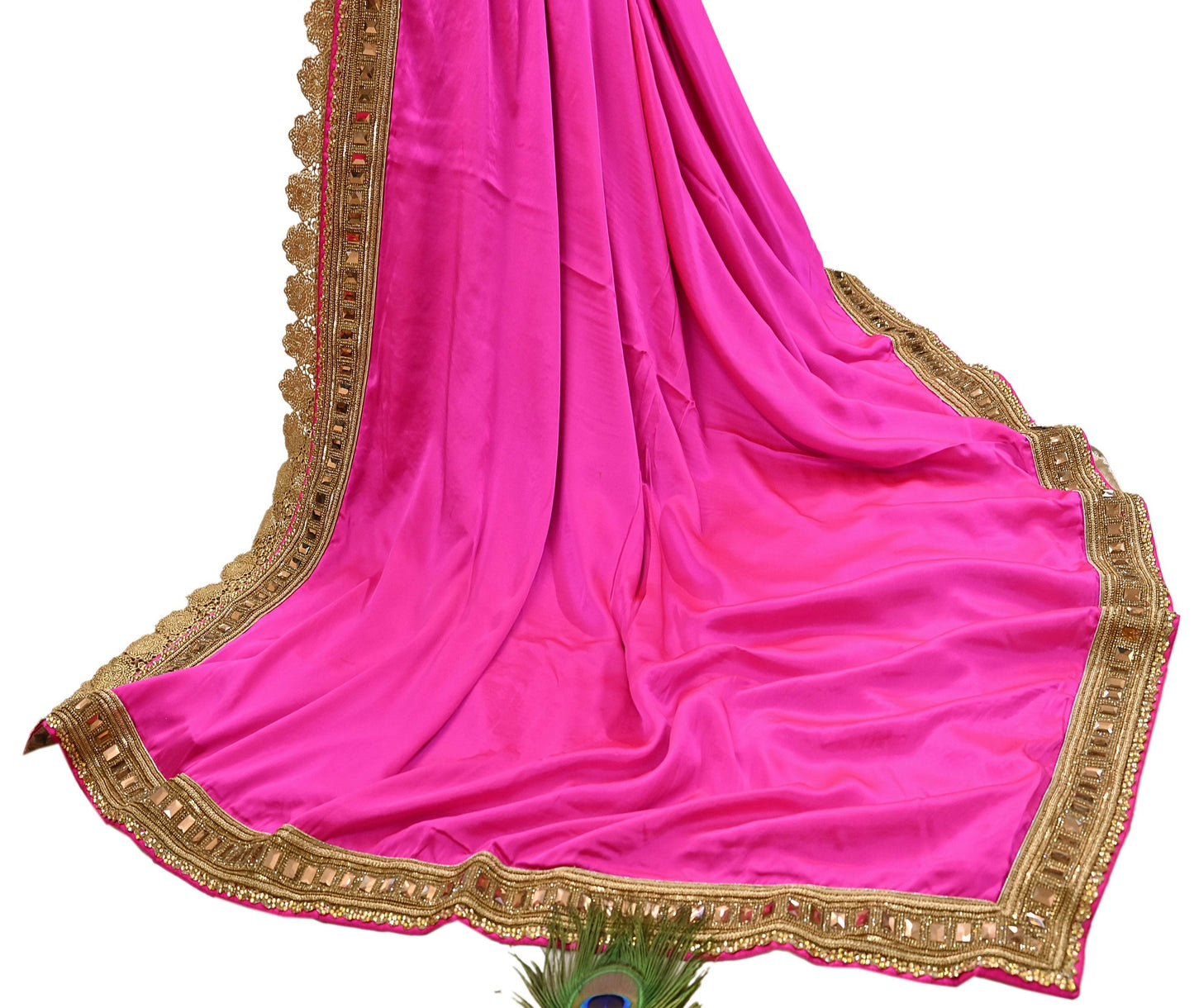 Rare Vintage Pink Golden Net & Pure Satin Silk Saree Heavy Hand Embroidery 6 Yards Wedding Wear Bollywood sarees