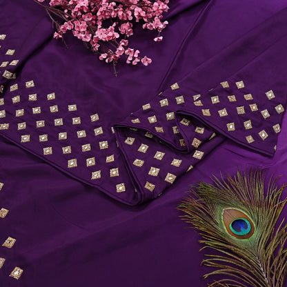 Rare Vintage Purple Pure Silk Saree Hand Embroidered Fabric 6 Yard Sari Bollywood Party Wear Ethnic Designer Saree