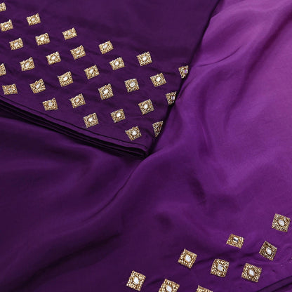 Rare Vintage Purple Pure Silk Saree Hand Embroidered Fabric 6 Yard Sari Bollywood Party Wear Ethnic Designer Saree