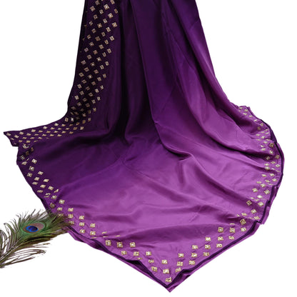Rare Vintage Purple Pure Silk Saree Hand Embroidered Fabric 6 Yard Sari Bollywood Party Wear Ethnic Designer Saree