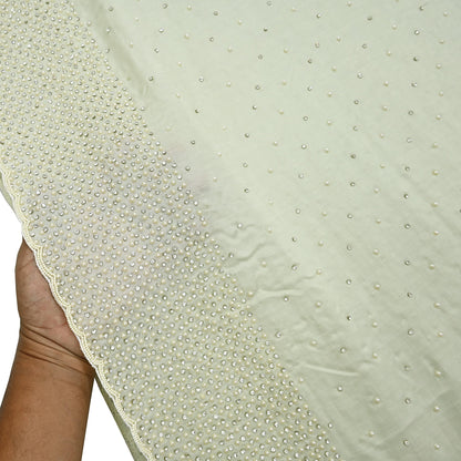 Rare Vintage Olive Green Pure Satin Silk Saree Hand Embroidered Fabric 5.5 Yards Sari Bollywood Party Wear Ethnic Designer Saree