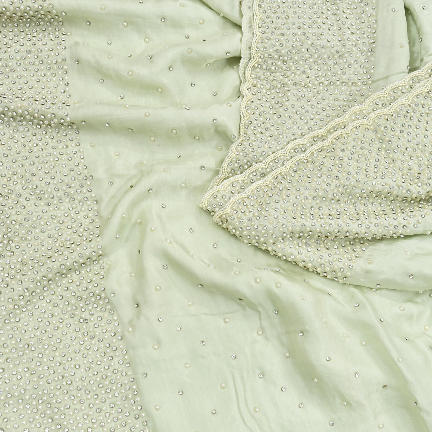 Rare Vintage Olive Green Pure Satin Silk Saree Hand Embroidered Fabric 5.5 Yards Sari Bollywood Party Wear Ethnic Designer Saree