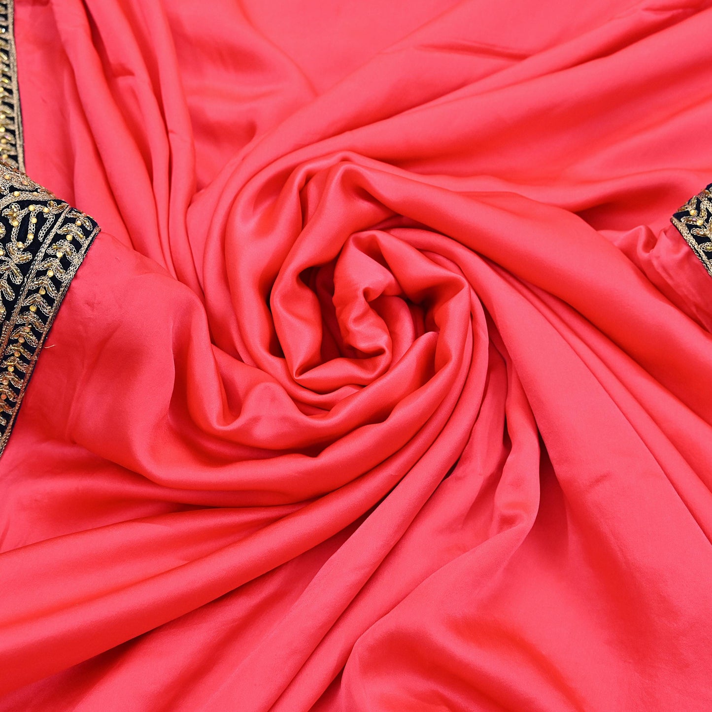 Rare Vintage Peach Pure Satin Silk Saree Hand Embroidered Fabric 5.5 Yards Sari Bollywood Party Wear Ethnic Designer Saree