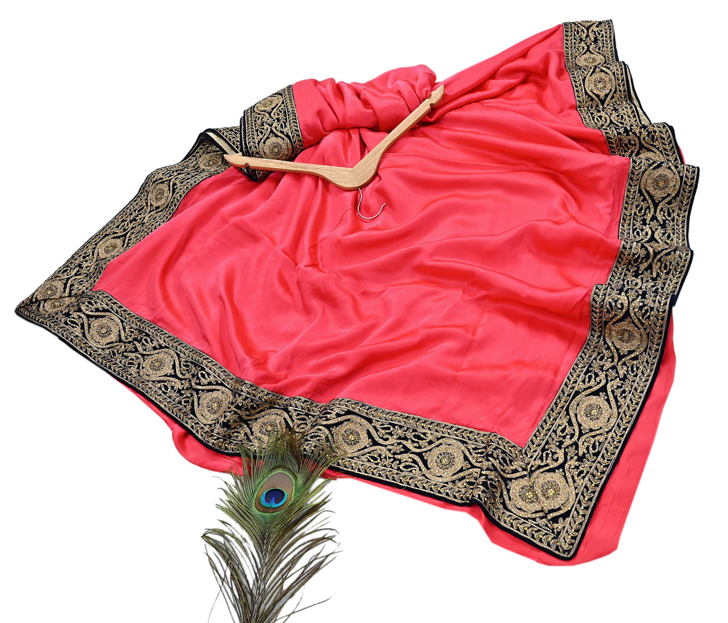 Rare Vintage Peach Pure Satin Silk Saree Hand Embroidered Fabric 5.5 Yards Sari Bollywood Party Wear Ethnic Designer Saree