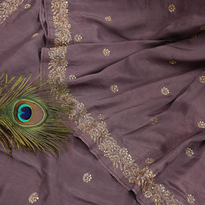 Rare Vintage Dusty Purple Pure Silk Saree Zardozi Hand Embroidered Designer Sabyasachi Sari 5.5 Yard Bollywood Party Wear