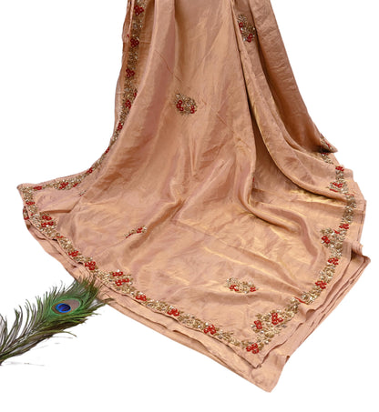 Rare Vintage Golden Peach Pure Tissue Silk Saree Zardozi Hand Embroidered Designer Sabyasachi Sari 5.5 Yard Bollywood Party Wear