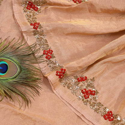 Rare Vintage Golden Peach Pure Tissue Silk Saree Zardozi Hand Embroidered Designer Sabyasachi Sari 5.5 Yard Bollywood Party Wear