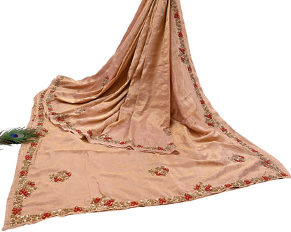 Rare Vintage Golden Peach Pure Tissue Silk Saree Zardozi Hand Embroidered Designer Sabyasachi Sari 5.5 Yard Bollywood Party Wear