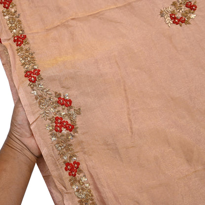 Rare Vintage Golden Peach Pure Tissue Silk Saree Zardozi Hand Embroidered Designer Sabyasachi Sari 5.5 Yard Bollywood Party Wear