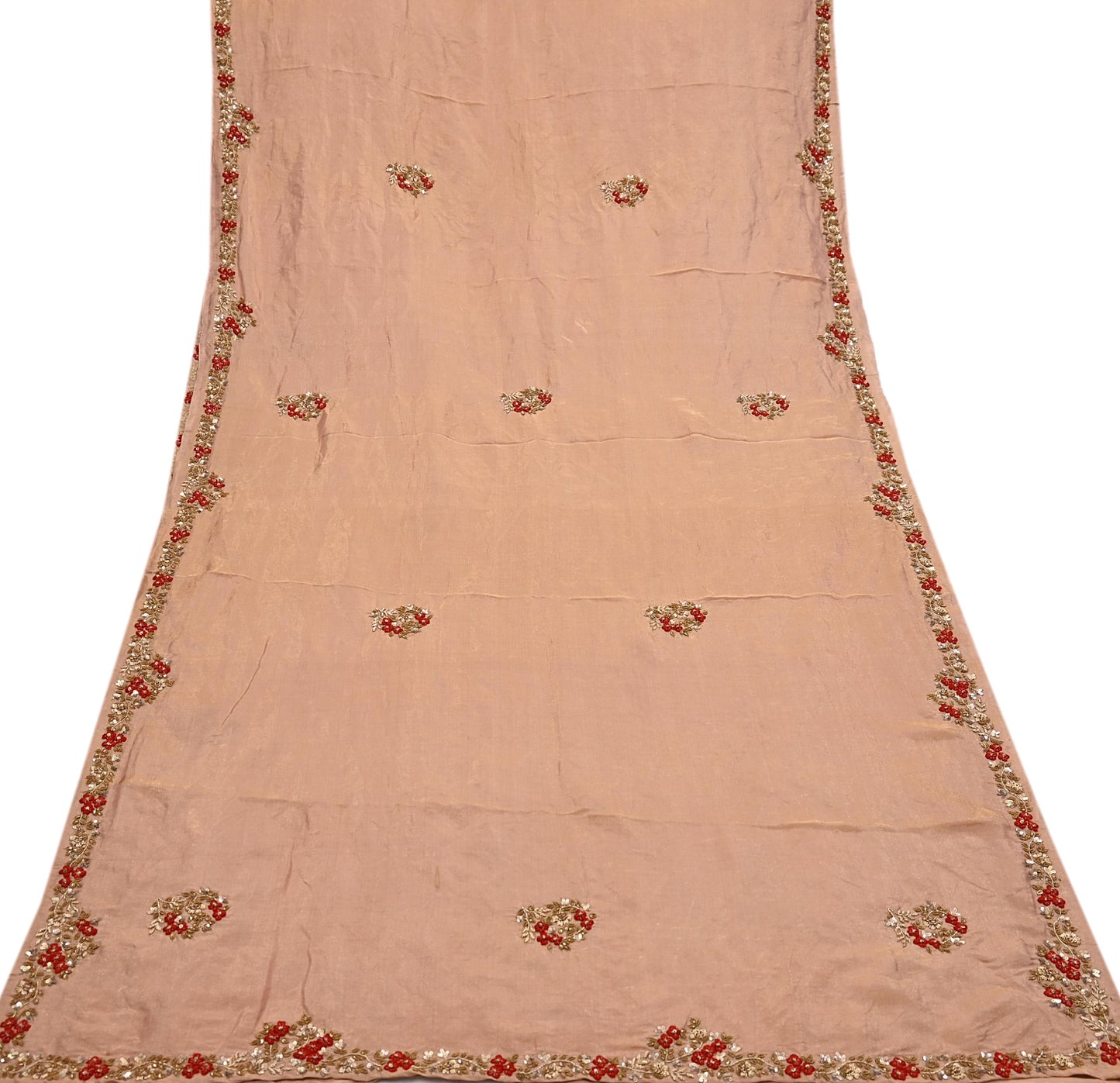 Rare Vintage Golden Peach Pure Tissue Silk Saree Zardozi Hand Embroidered Designer Sabyasachi Sari 5.5 Yard Bollywood Party Wear