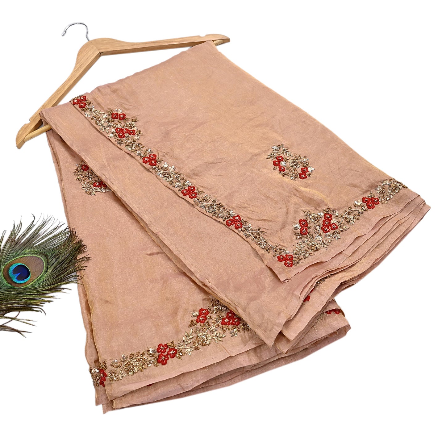 Rare Vintage Golden Peach Pure Tissue Silk Saree Zardozi Hand Embroidered Designer Sabyasachi Sari 5.5 Yard Bollywood Party Wear