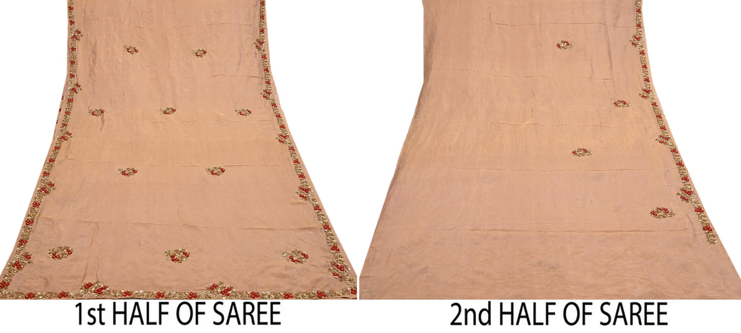 Rare Vintage Golden Peach Pure Tissue Silk Saree Zardozi Hand Embroidered Designer Sabyasachi Sari 5.5 Yard Bollywood Party Wear