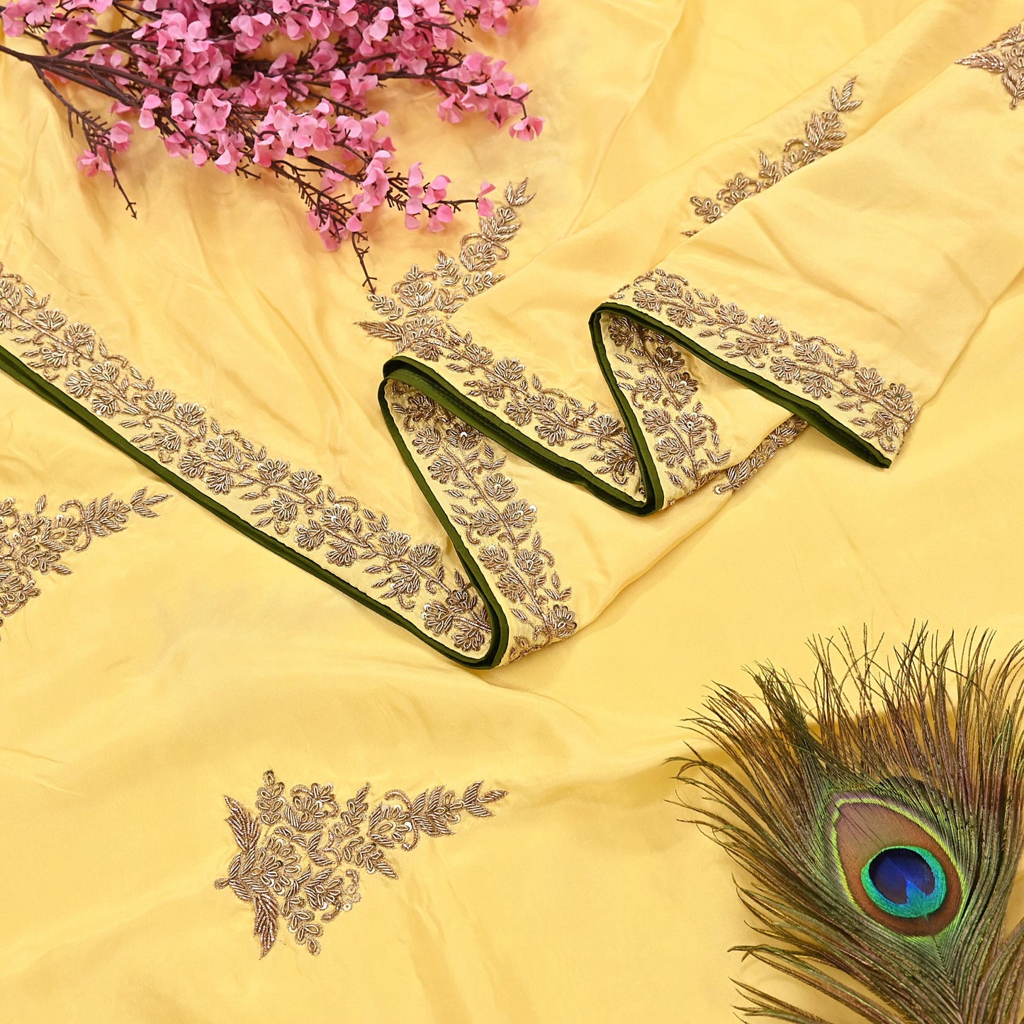 Rare Vintage Yellow Pure Silk Saree Zardozi Hand Embroidered Designer Sabyasachi Sari 5.5 Yard Bollywood Party Wear