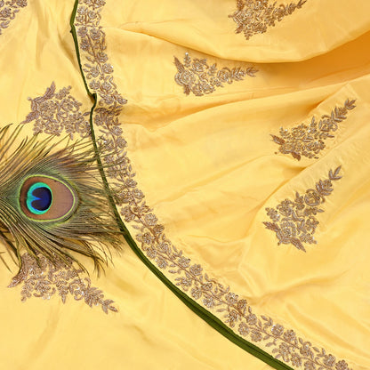 Rare Vintage Yellow Pure Silk Saree Zardozi Hand Embroidered Designer Sabyasachi Sari 5.5 Yard Bollywood Party Wear