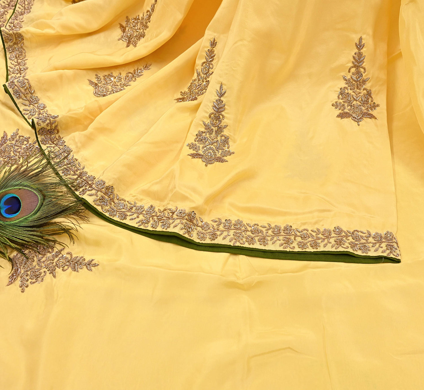 Rare Vintage Yellow Pure Silk Saree Zardozi Hand Embroidered Designer Sabyasachi Sari 5.5 Yard Bollywood Party Wear