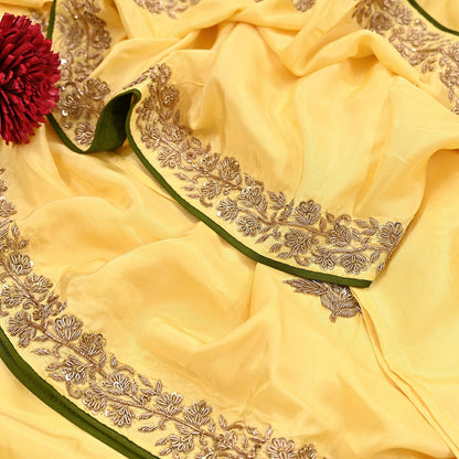 Rare Vintage Yellow Pure Silk Saree Zardozi Hand Embroidered Designer Sabyasachi Sari 5.5 Yard Bollywood Party Wear