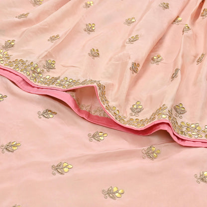 Rare Vintage Peach Pure Silk Saree Zardozi Gota Hand Embroidered Designer Sabyasachi Sari 5.5 Yard Bollywood Party Wear