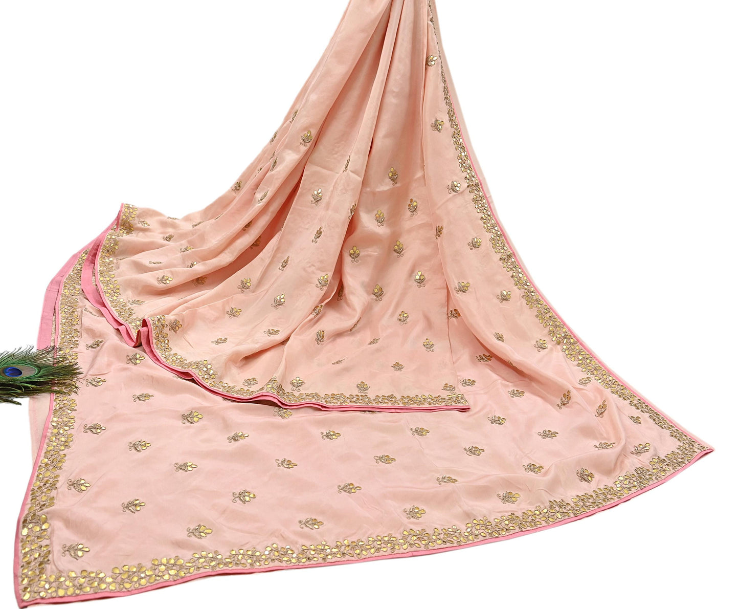 Rare Vintage Peach Pure Silk Saree Zardozi Gota Hand Embroidered Designer Sabyasachi Sari 5.5 Yard Bollywood Party Wear