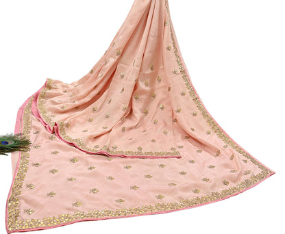 Rare Vintage Peach Pure Silk Saree Zardozi Gota Hand Embroidered Designer Sabyasachi Sari 5.5 Yard Bollywood Party Wear