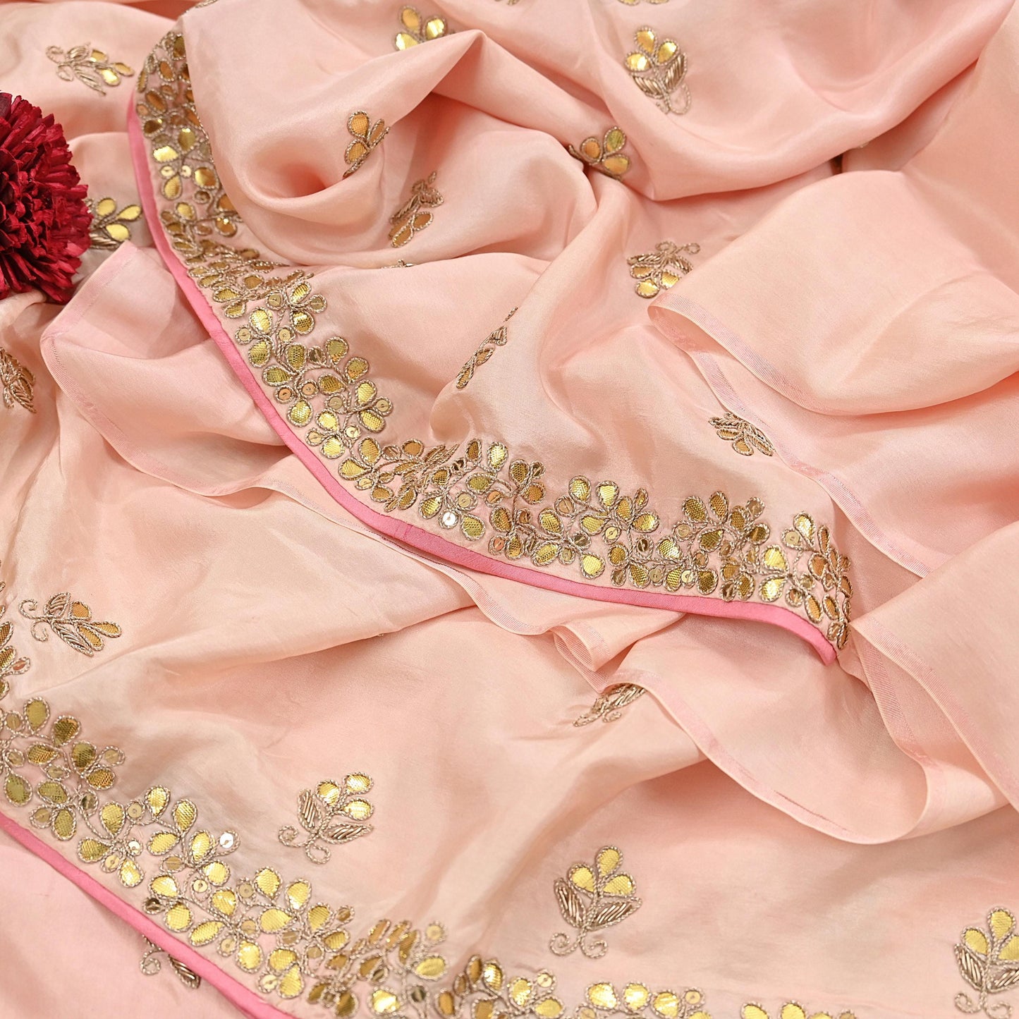 Rare Vintage Peach Pure Silk Saree Zardozi Gota Hand Embroidered Designer Sabyasachi Sari 5.5 Yard Bollywood Party Wear