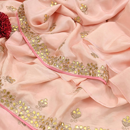 Rare Vintage Peach Pure Silk Saree Zardozi Gota Hand Embroidered Designer Sabyasachi Sari 5.5 Yard Bollywood Party Wear