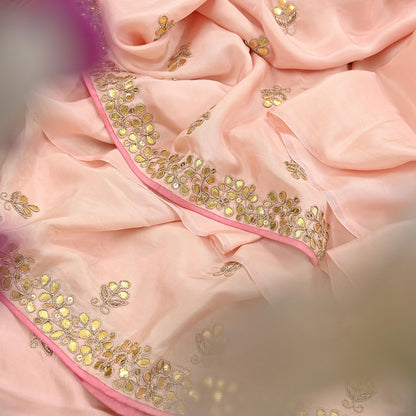 Rare Vintage Peach Pure Silk Saree Zardozi Gota Hand Embroidered Designer Sabyasachi Sari 5.5 Yard Bollywood Party Wear