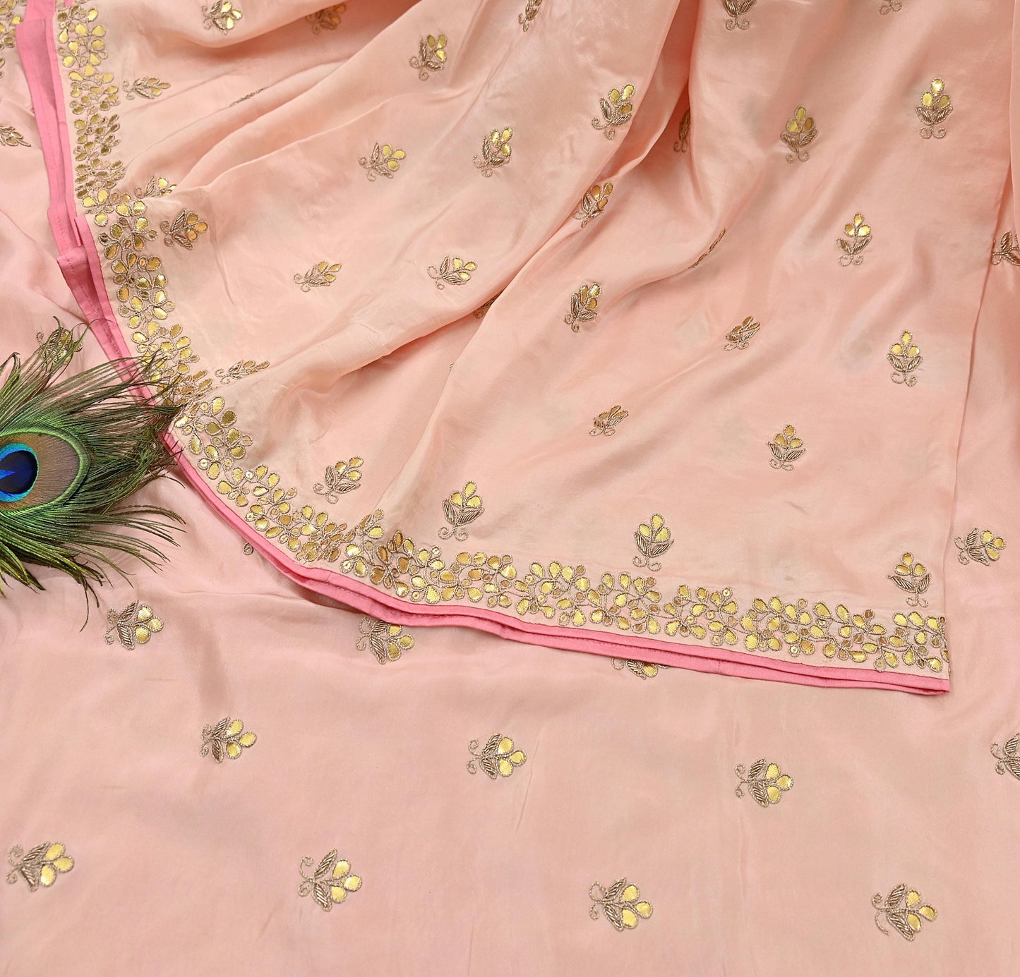 Rare Vintage Peach Pure Silk Saree Zardozi Gota Hand Embroidered Designer Sabyasachi Sari 5.5 Yard Bollywood Party Wear