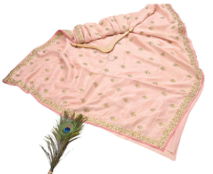 Rare Vintage Peach Pure Silk Saree Zardozi Gota Hand Embroidered Designer Sabyasachi Sari 5.5 Yard Bollywood Party Wear