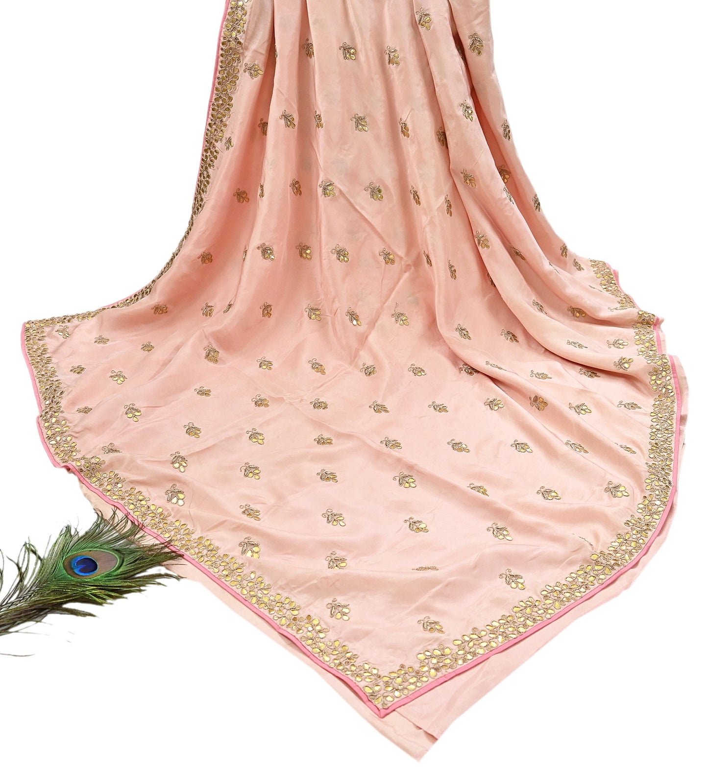 Rare Vintage Peach Pure Silk Saree Zardozi Gota Hand Embroidered Designer Sabyasachi Sari 5.5 Yard Bollywood Party Wear