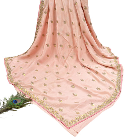 Rare Vintage Peach Pure Silk Saree Zardozi Gota Hand Embroidered Designer Sabyasachi Sari 5.5 Yard Bollywood Party Wear