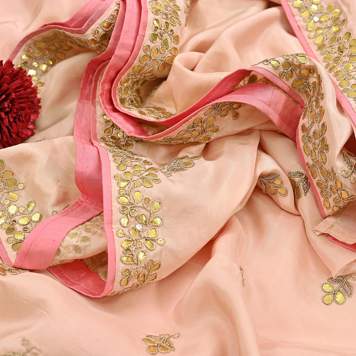 Rare Vintage Peach Pure Silk Saree Zardozi Gota Hand Embroidered Designer Sabyasachi Sari 5.5 Yard Bollywood Party Wear