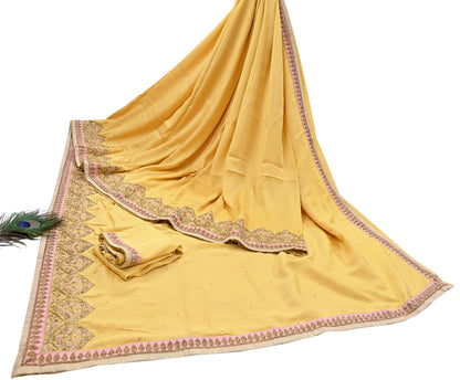 Rare Yellow Pure Silk Saree Zardozi Hand Embroidered Designer Sabyasachi Sari 6 Yard Bollywood Party Wear with Blouse Fabric