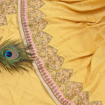 Rare Yellow Pure Silk Saree Zardozi Hand Embroidered Designer Sabyasachi Sari 6 Yard Bollywood Party Wear with Blouse Fabric
