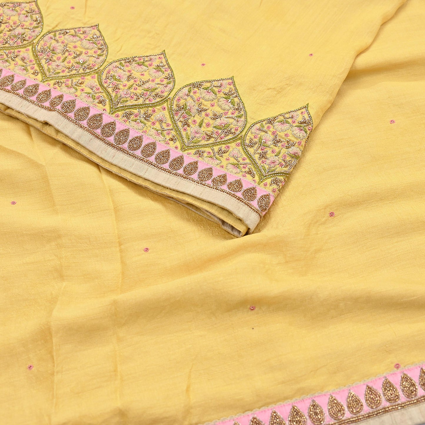 Rare Yellow Pure Silk Saree Zardozi Hand Embroidered Designer Sabyasachi Sari 6 Yard Bollywood Party Wear with Blouse Fabric