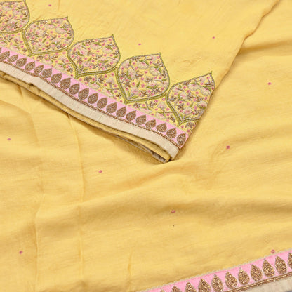 Rare Yellow Pure Silk Saree Zardozi Hand Embroidered Designer Sabyasachi Sari 6 Yard Bollywood Party Wear with Blouse Fabric