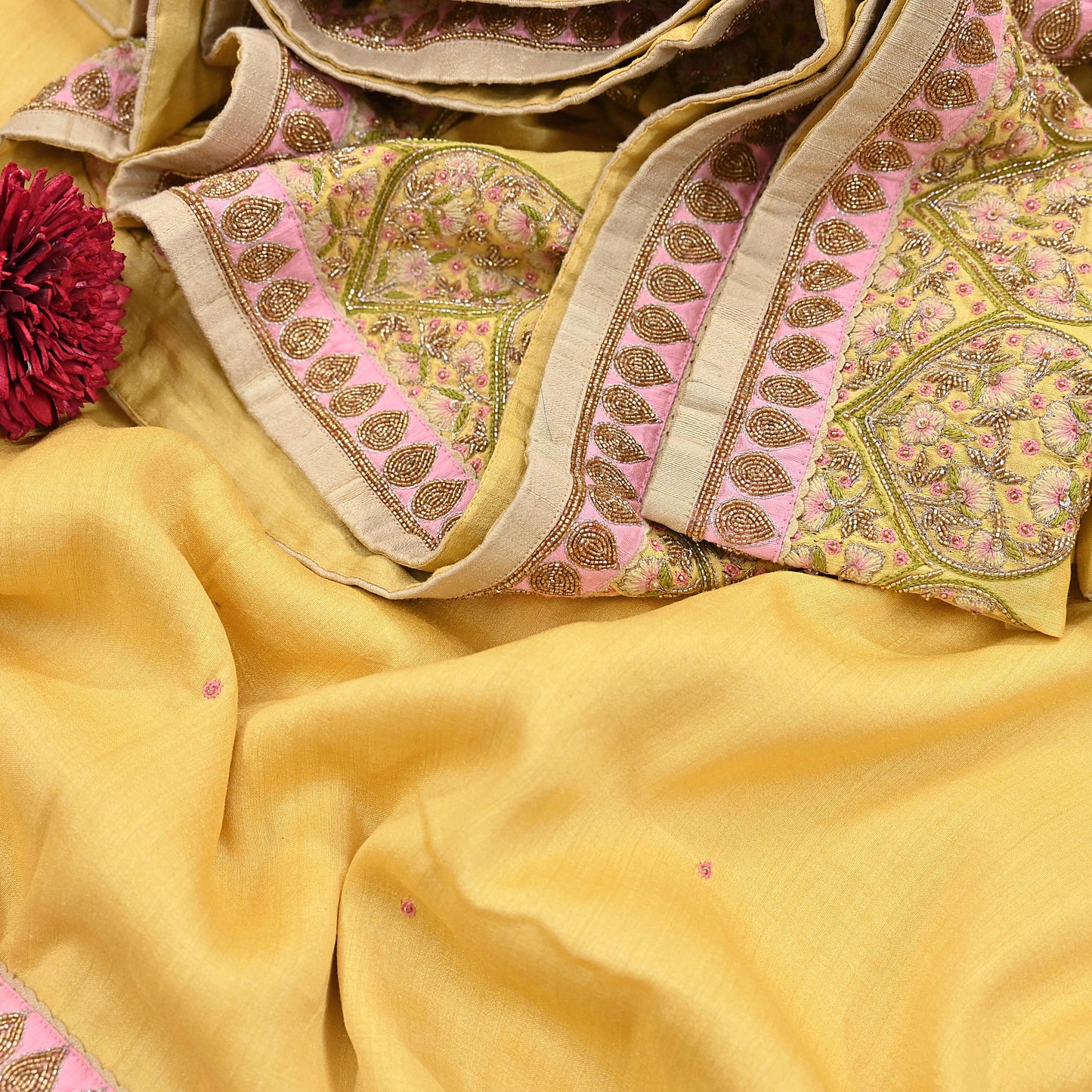 Rare Yellow Pure Silk Saree Zardozi Hand Embroidered Designer Sabyasachi Sari 6 Yard Bollywood Party Wear with Blouse Fabric