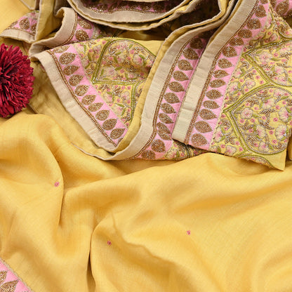 Rare Yellow Pure Silk Saree Zardozi Hand Embroidered Designer Sabyasachi Sari 6 Yard Bollywood Party Wear with Blouse Fabric