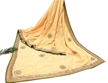 Rare Vintage Yellow Pure Silk Saree Zardozi Hand Embroidered Designer Sabyasachi Sari 5.5 Yard Bollywood Party Wear