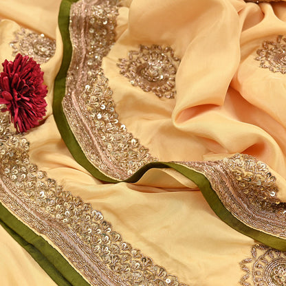 Rare Vintage Yellow Pure Silk Saree Zardozi Hand Embroidered Designer Sabyasachi Sari 5.5 Yard Bollywood Party Wear