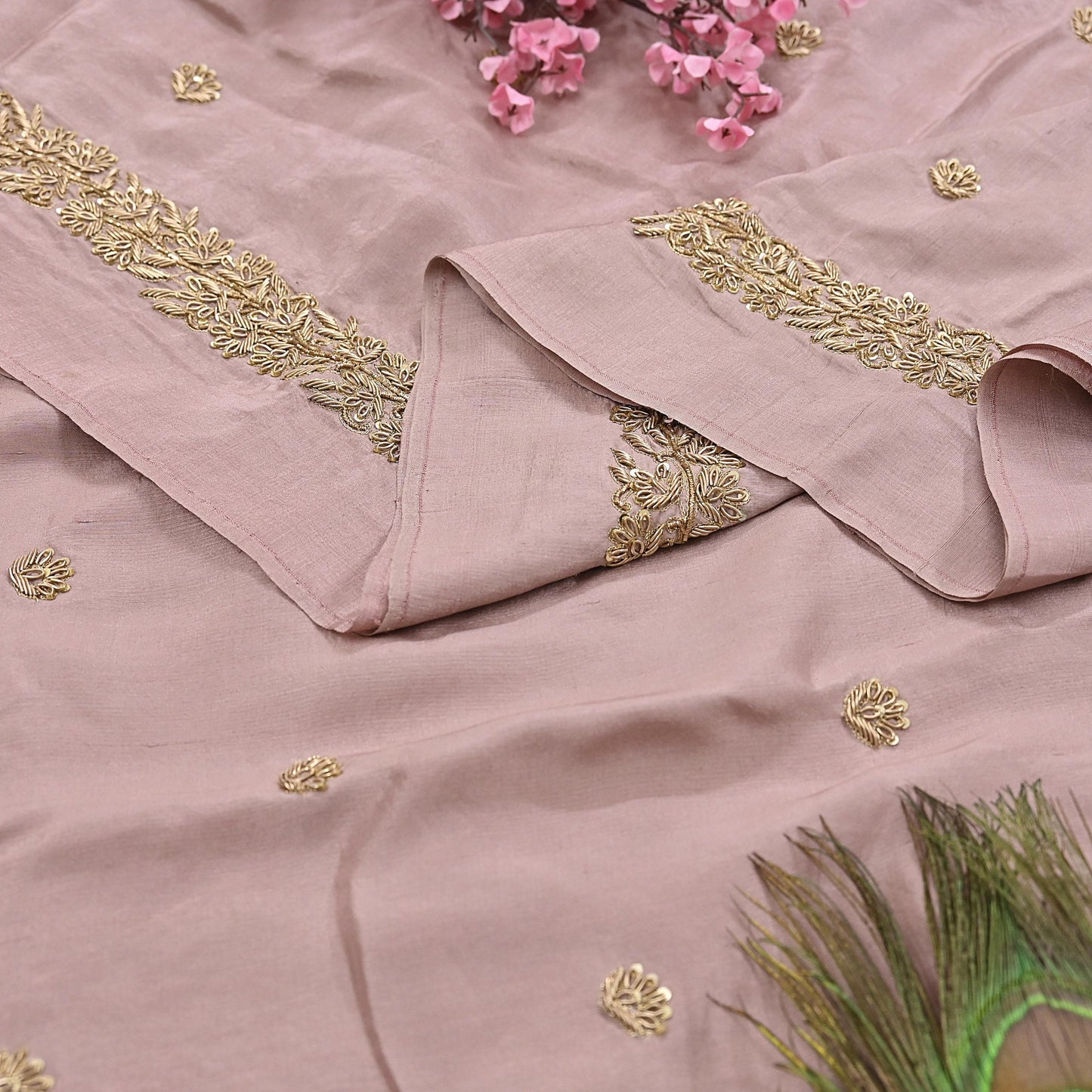 Rare Vintage Dusty Rose Pink Pure Silk Saree Zardozi Hand Embroidered Designer Sabyasachi Sari 5.5 Yard Bollywood Party Wear