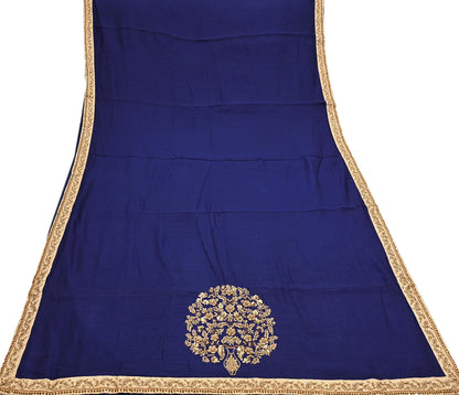 Rare Vintage Deep Blue Pure Silk Saree Zardozi Hand Embroidered Designer Sabyasachi Sari 5.5 Yard Bollywood Party Wear