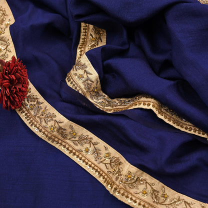 Rare Vintage Deep Blue Pure Silk Saree Zardozi Hand Embroidered Designer Sabyasachi Sari 5.5 Yard Bollywood Party Wear